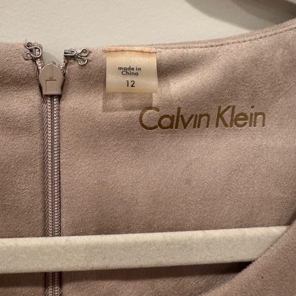 Calvin Klein Tan Faux Suede Mini Dress Sleeveless Sz 12 Western - Picture 3 of 5